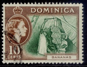 DOMINICA QEII SG150, 10c green & brown, FINE USED.