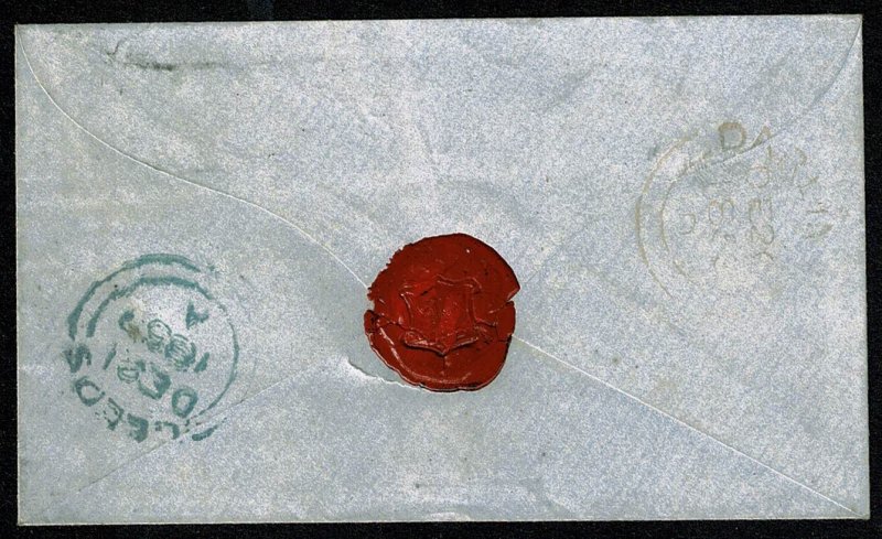 GB 1d red MF on envelope to Leeds. Darlington horizontal oval cancellation.