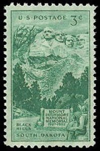 SCOTT  1011  MOUNT RUSHMORE  3¢  SINGLE  MINT NEVER HINGED