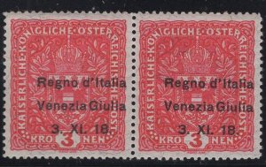 WC1_33483 AUSTRIA. Pair of 3K 1918 VENEZIA GIULIA occupation stamp. Sc.N19. MNH