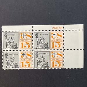 Scott # C63 Statue of Liberty - 15 cent Airmail, MNH Plate Block of 4