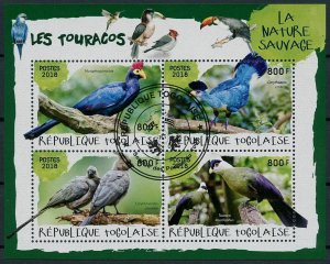 Togo 2018 CTO Birds on Stamps Turacos Turaco 4v M/S I