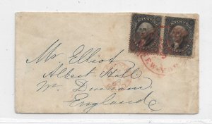 1860 New York, NY to Durham, England, Paid cds on front, Sc #36 Pair (56472)