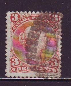 Canada Sc 25 1868 3 c red large Queen Victoria stamp used