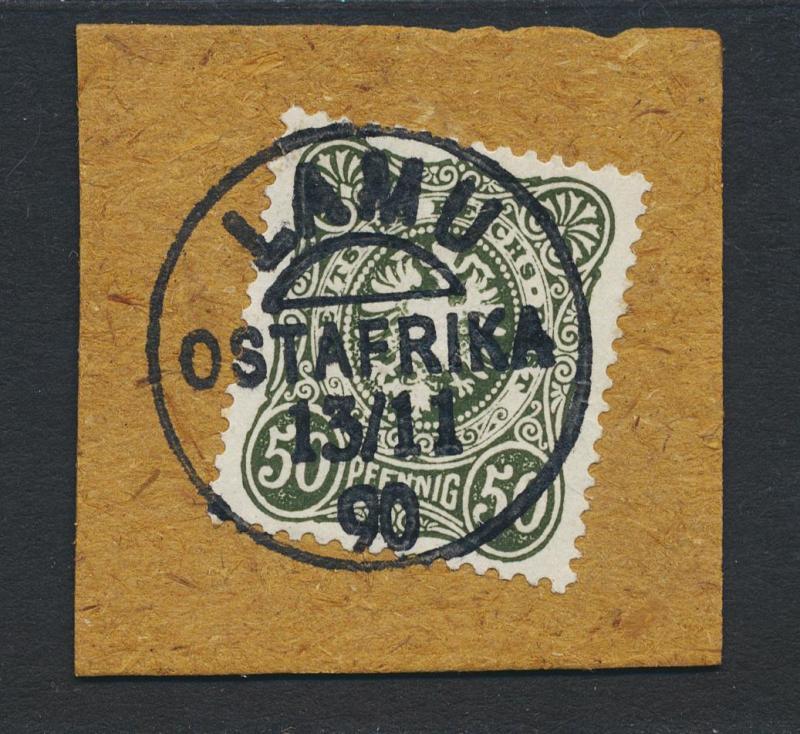 GERMAN EAST AFRICA 1890, 50pf FORERUNNER, LAMU CDS, SIGNED STEUER Mi#VL44b