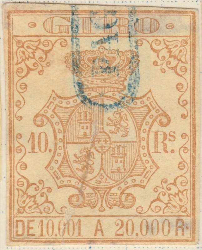 ESPAGNE / SPAIN / ESPAÑA 1861 Sello Fiscal (GIRO) 10 reales - (repaired)