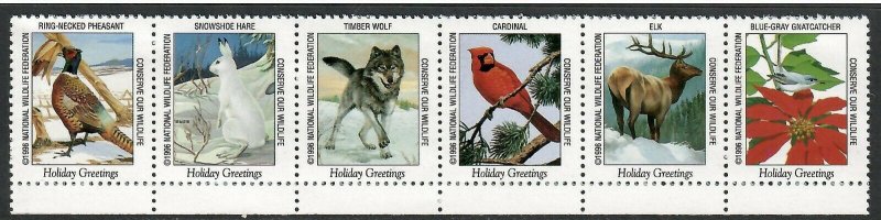 National Wildlife Federation Strip of 6 Diff 1996 Wildlife Stamps  I Combine S/H