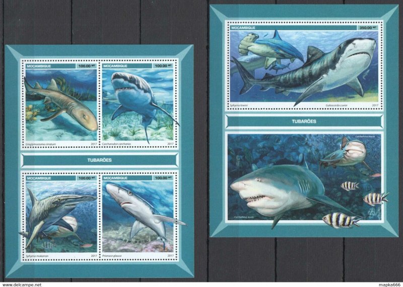 2017 Mozambique Sharks Marine Life Fauna #9059-2+Bl1252 ** Fd0516