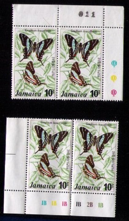 Jamaica Sc #398 Used MNH 2 EA  Vert. Pairs Butterflies VF