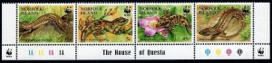 Norfolk 596 ad strip,MNH.Michel 604-607. WWF 1995.Skinks and Geckos.