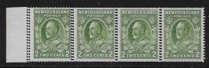 NEWFOUNDLAND SC# 186 DIE II STRIP/4 W/DOUBLE PERFS FVF/MNG 1932