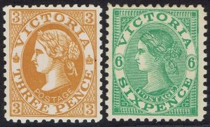 VICTORIA 1905 QV POSTAGE 3D AND 6D WMK CROWN/A PERF 11