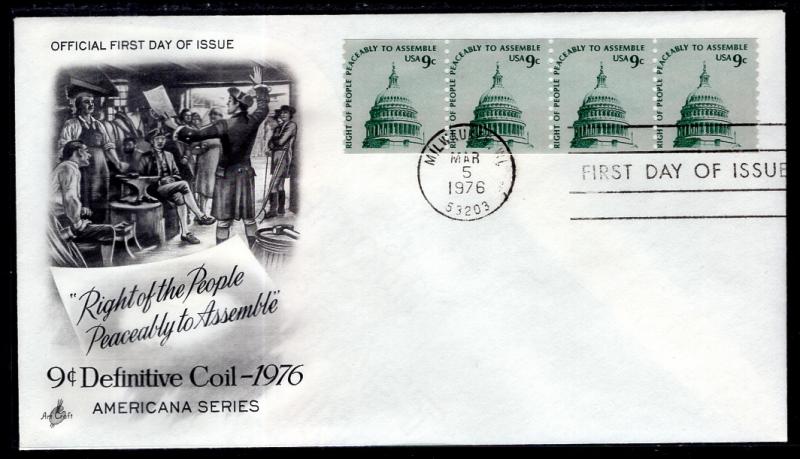 US 1616 Capitol Dome Coil Strip Artcraft U/A FDC