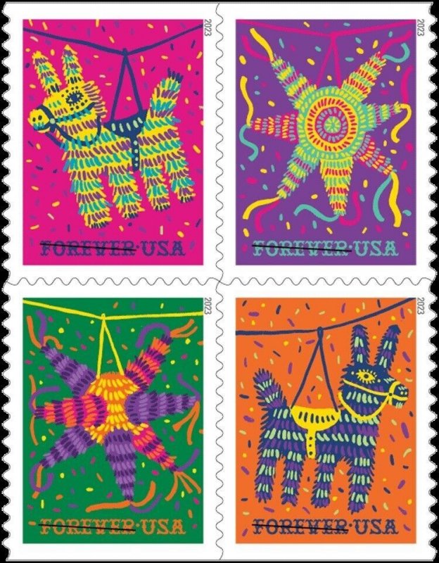 US 5812-5815 5815a Piñatas (Pinatas) forever block (4 stamps) MNH 2023 Sep 15