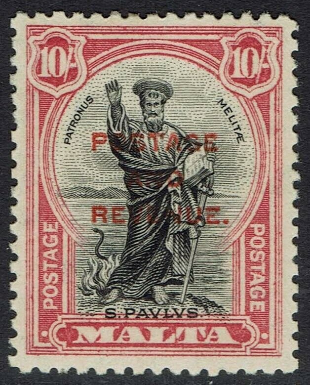 MALTA 1928 ST PAUL 10/- OVERPRINTED POSTAGE & REVENUE 