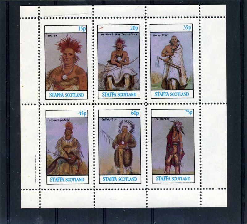 STAFFA 1982 (Scotland) American Indians Sheet 6 values Perforated mnh.vf