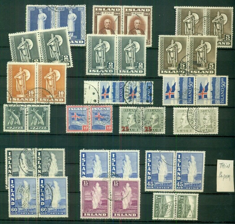 ICELAND, Pairs & Blocks, mostly 1900-1930's, used, Scott for singles $1,812