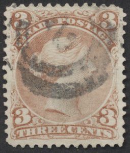 Canada #25 3c Large Queen VF Centered Used 2-Ring 2 Toronto