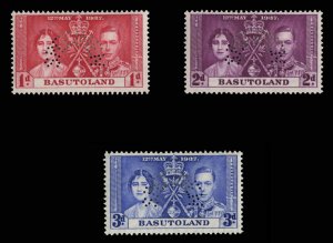 Basutoland #15-17S (SG 15-17s) Cat£130, 1937 Coronation, set of three, perfo...