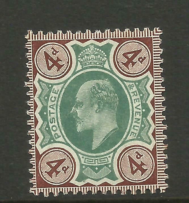 1902-10 4d Green & Chocolate Brown Chalky, Sg 236a, Unmounted Mint. {AV600-18}