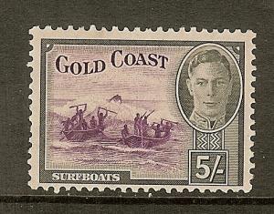 Gold Coast, Scott #140, 5sh King George VI, Fine Ctr, MLH