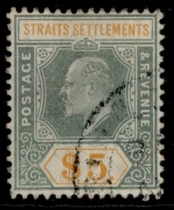 MALAYSIA - Straits EDVII SG138a, $5 dull green/brown-orange FINE USED. Cat £200.