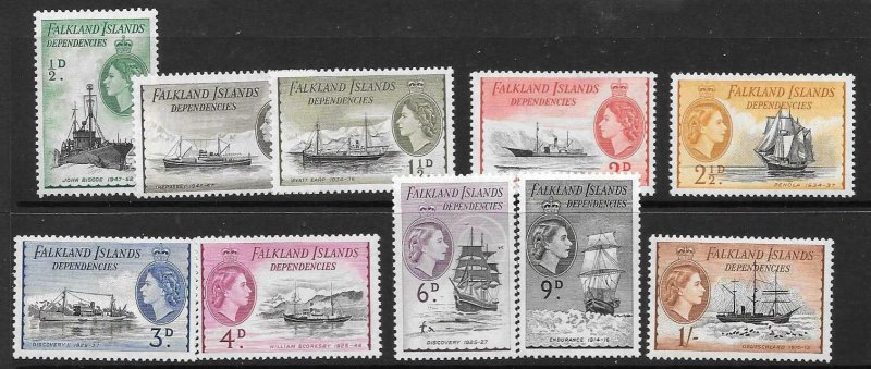 FALKLAND IS.DEP. SGG26/35 1954 DEFINITIVE SET TO 1/- MNH