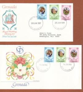 1981 Grenada, 2 diff Princess Diana wedding FDCs