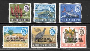 Rhodesia Scott 216-21 MNHOG - 1966 Independence Overprints H/Vs of Set