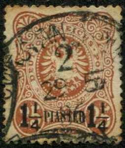 German Offices Turkey SC# 5  1-1/4p on 25pf o/p on Germany Used stained back