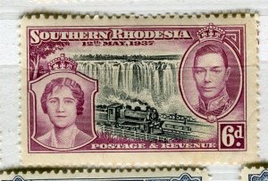 S.RHODESIA; 1937 early GVI Coronation issue fine Mint hinged Shade of 6d. value