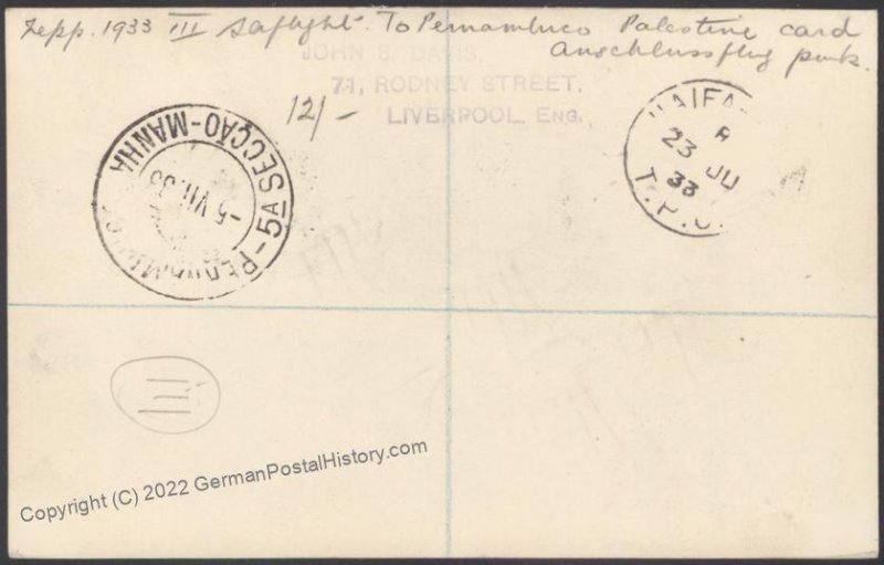 British Israel Palestine 1933 Zeppelin 3rd SAF Si219 Cover UNLISTED Frank 109235