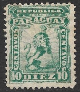 PARAGUAY REPRINT 1879 10r Blue Green Lion Sc 11Reprint MH