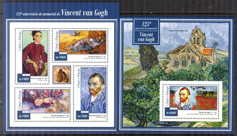 Sao Tome and Principe 2015 Art Paintings Vincent Van Gogh sheet + S/S MNH