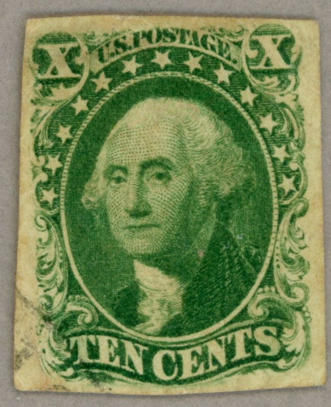 US Scott#15 XF centered 1855 lightly cancelled type III 10c Washington imperf