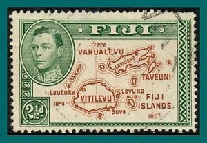 Fiji 1942 Map, perf 14, 2.5d used  #134,SG256