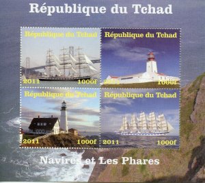 Chad Tall Ships & Lighthouses Stamps 2011 MNH Sailing Boats Architecture 4v M/S