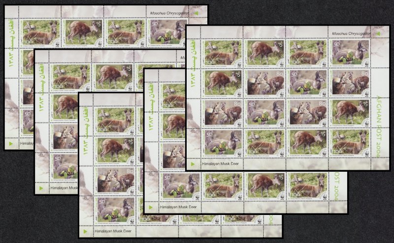 Afghanistan WWF Himalayan Musk Deer 5 Sheets A 2004 MNH