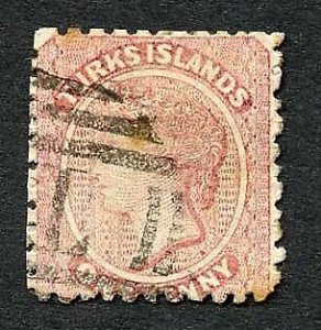 Turks and Caicos Is SG1 1d Dull Rose No Wmk (Tone Spots) Cat 60 pounds