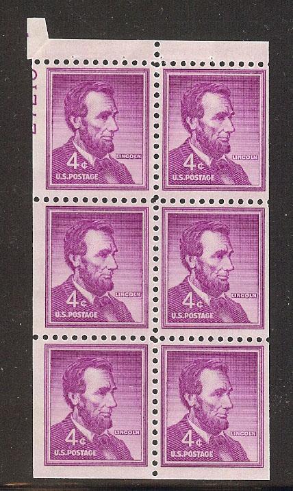 #1036 Lincoln 4c Miscut Booklet, UL Partial Plate Number MNH