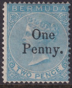 Sc# 13 SG# 15 Bermuda 1875 QV Queen Victoria surcharge cert 1 on 2 MLH CV $800.