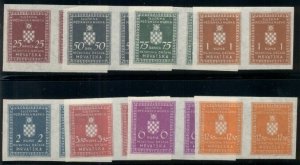 CROATIA #O17-24, Complete set, IMPERF PAIRS, og, NH, VF