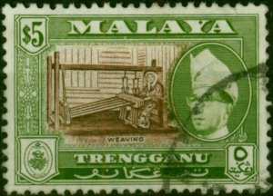 Trengganu 1957 $5 Brown & Bronze-Green SG99 Fine Used (3)