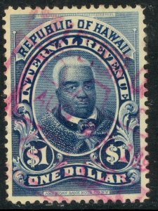 HAWAII 1897 $1.00 King Kamehameha I Revenue Sc R11 VFU