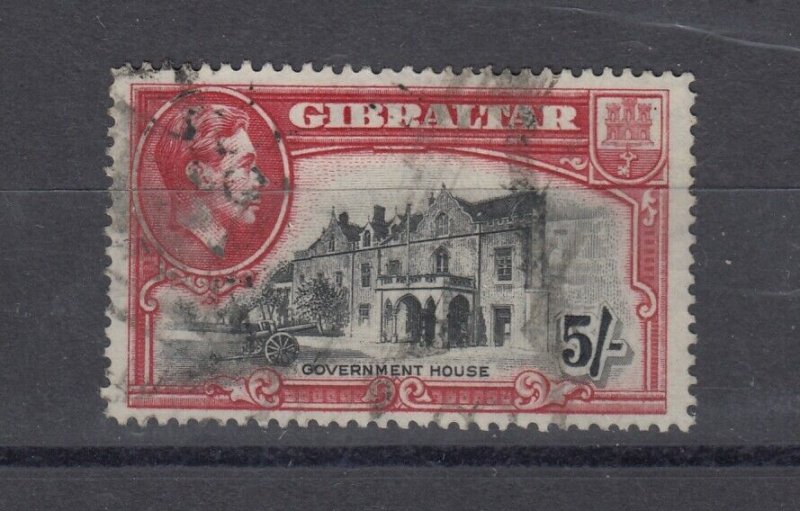 Gibraltar KGVI 1938 5/- Perf 14 SG129 Parcel Cancellation FU Cat £150 J8210