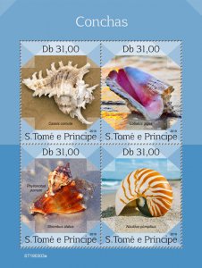 Sao Tome & Principe 2019 MNH Seashells Stamps Cassis Lobatus Sea Shells 4v M/S