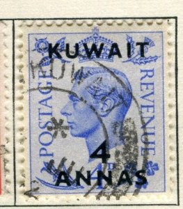 KUWAIT; 1950 early GVI surcharged issue fine used 4a. value