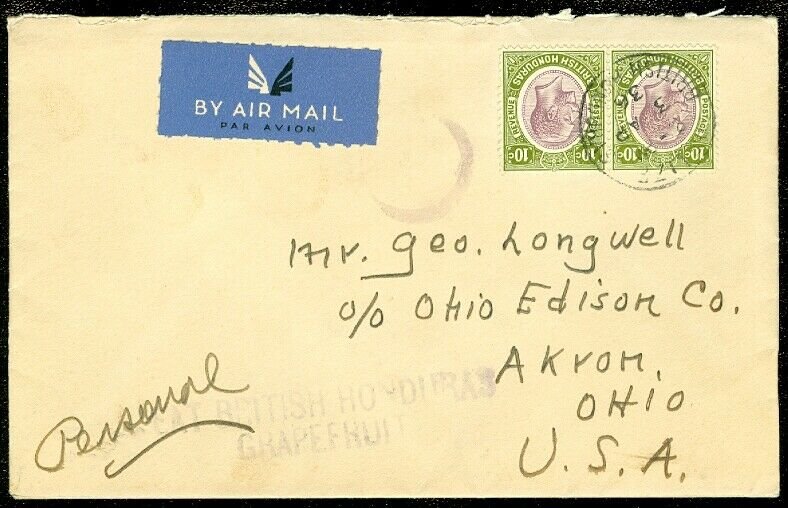 EDW1949SELL : BRITISH HONDURAS 1936 Air Mail cover to USA