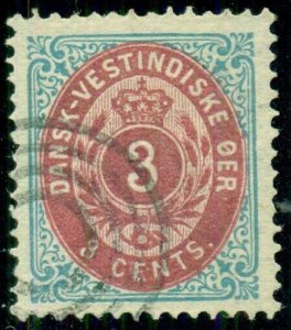 DANISH WEST INDIES #6 (6b) 3¢ bicolor, 2nd Printing, used, Facit $125.00