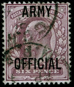 SG O52, SCARCE 6d pale dull purple, FINE USED. Cat £1600. WENVOE CERT.